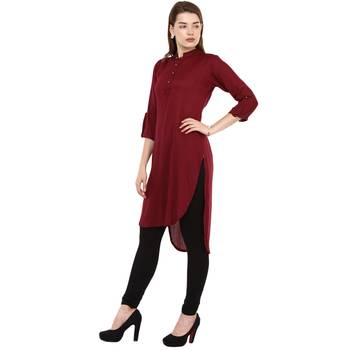 Maroon Plain Rayon Long Kurtis 2