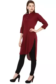 Maroon Plain Rayon Long Kurtis
