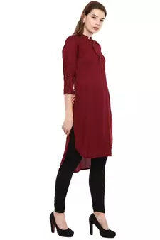 Maroon Plain Rayon Long Kurtis