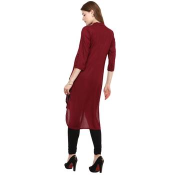 Maroon Plain Rayon Long Kurtis 4