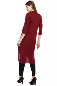 Maroon Plain Rayon Long Kurtis
