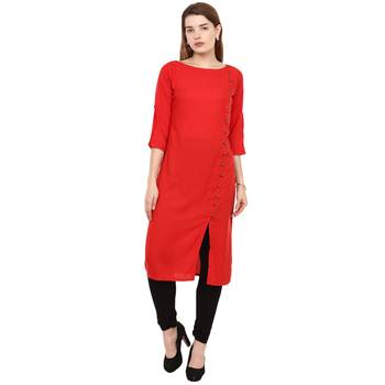 Red Plain Rayon Long Kurtis 1