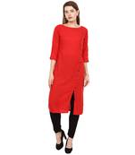 Red Plain Rayon Long Kurtis