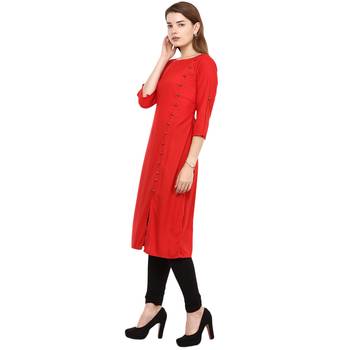 Red Plain Rayon Long Kurtis 2