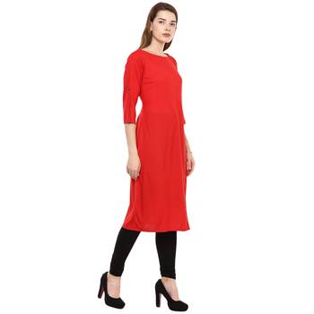 Red Plain Rayon Long Kurtis 3