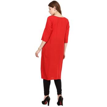 Red Plain Rayon Long Kurtis 4