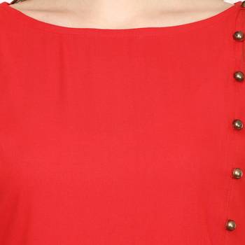 Red Plain Rayon Long Kurtis 5