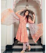 Silk Rose Petal Color Hand Block Printed Cotton Suit