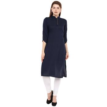 Blue Plain Rayon Long Kurtis 1