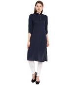 Blue Plain Rayon Long Kurtis