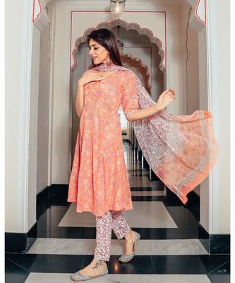 Silk Rose Petal Color Hand Block Printed Cotton Suit 2