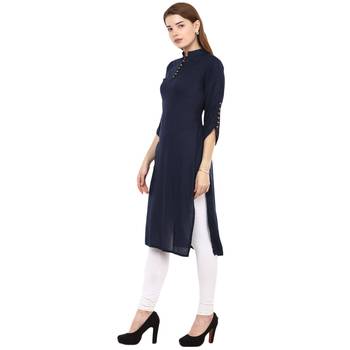 Blue Plain Rayon Long Kurtis 2