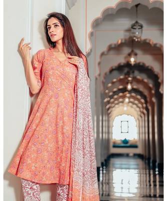 Silk Rose Petal Color Hand Block Printed Cotton Suit 3
