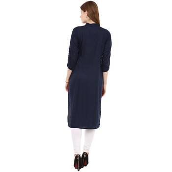 Blue Plain Rayon Long Kurtis 4