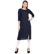 Blue Plain Rayon Long Kurtis