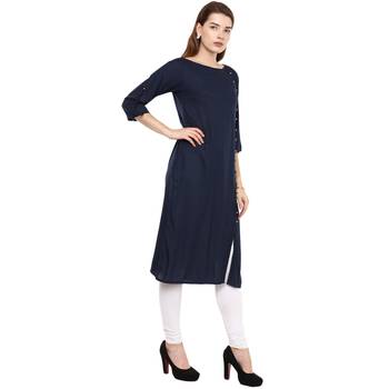 Blue Plain Rayon Long Kurtis 3