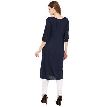 Blue Plain Rayon Long Kurtis 4