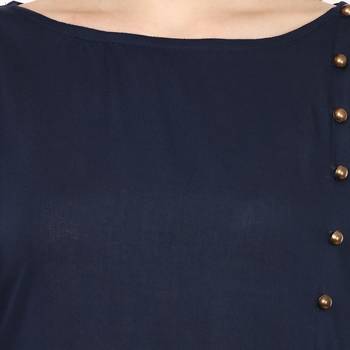 Blue Plain Rayon Long Kurtis 5