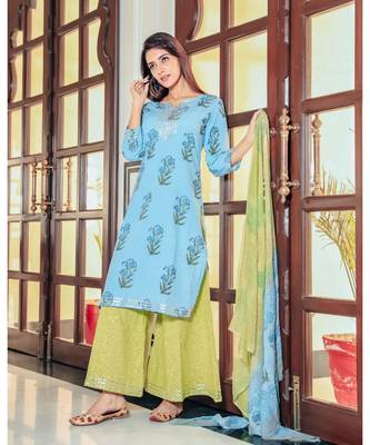 Baby Blue Color Neck Line Suit Set 3