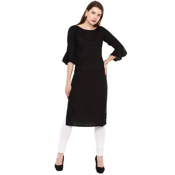 Black Plain Rayon Long Kurtis 1
