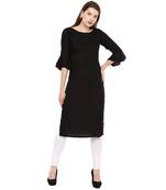 Black Plain Rayon Long Kurtis
