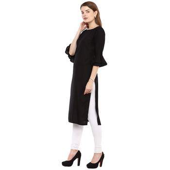 Black Plain Rayon Long Kurtis 2