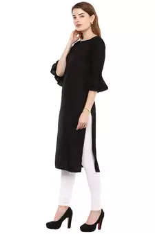 Black Plain Rayon Long Kurtis