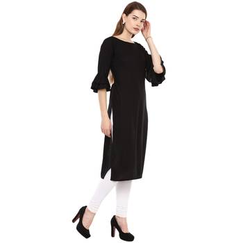 Black Plain Rayon Long Kurtis 3