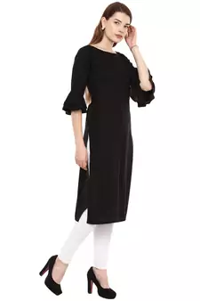 Black Plain Rayon Long Kurtis