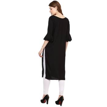 Black Plain Rayon Long Kurtis 4
