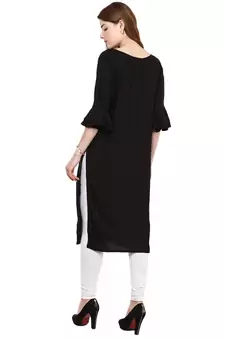 Black Plain Rayon Long Kurtis