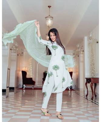 Sage Green Tree Print Suit Set 3