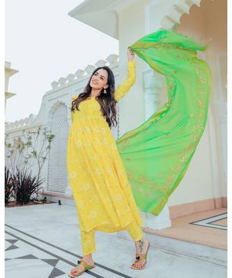 Bumblebee Yellow Suit Set With Gotta Work Dupatta 1