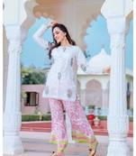 White Short Kurta Set With Hand Block Print