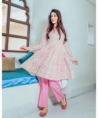 Exuberant Pink Flared Suit Set 1