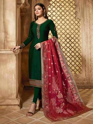 Green embroidered satin salwar 1
