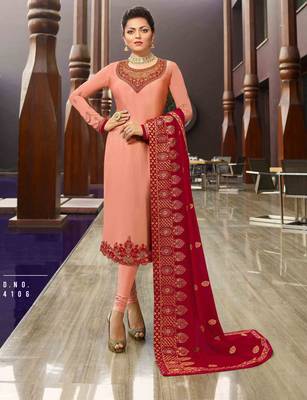 Peach embroidered crepe salwar 1