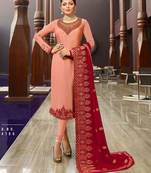 Peach embroidered crepe salwar