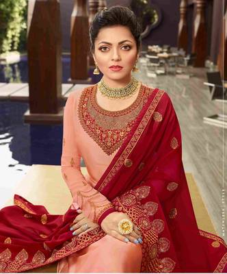 Peach embroidered crepe salwar 2