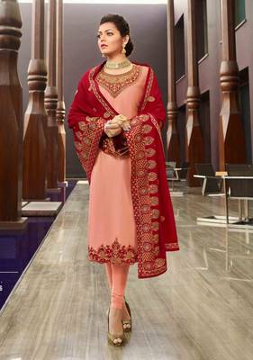 Peach embroidered crepe salwar 3