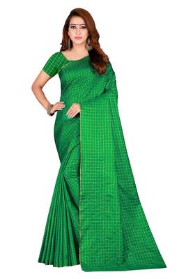 Green Plain Art Silk Saree With Blouse 1