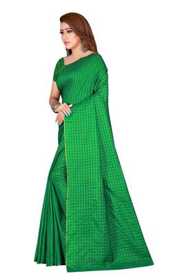 Green Plain Art Silk Saree With Blouse 3