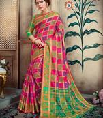 Pink woven silk blend saree with blouse
