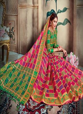 Pink woven silk blend saree with blouse 2