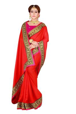 Red embroidered silk saree with blouse 1