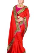 Red embroidered silk saree with blouse