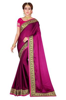 Purple embroidered silk saree with blouse 1