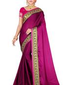 Purple embroidered silk saree with blouse