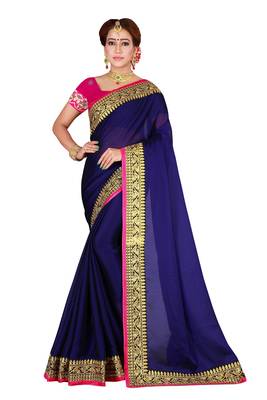 Navy blue embroidered silk saree with blouse 2