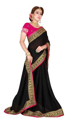 Black embroidered silk saree with blouse 1